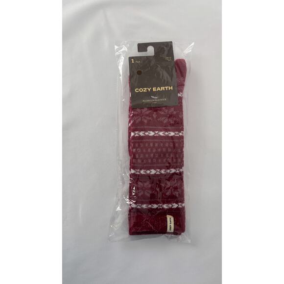 Cozy Earth Snowflake Plush Lounge Sock Garnet Red Womens Size XS/S 6-10 New - Picture 4 of 8